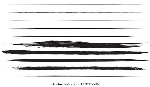 Conjunto de vectores de pintura negra grunge, trazos de pincel de tinta. colección de trazos de pincel. Elementos de diseño artístico, fondos, texturas, pinceles sucios