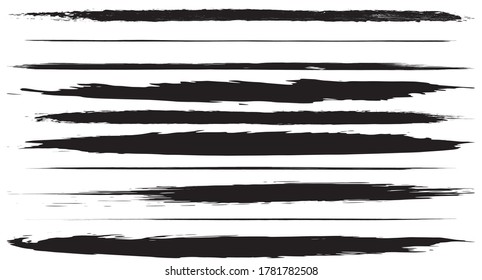 Conjunto de vectores de pintura negra grunge, trazos de pincel de tinta. colección de trazos de pincel. Elementos de diseño artístico, fondos, texturas, pinceles sucios