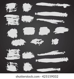 Vector set of grunge  broad brush strokes. White or gray collection of  vector oil paint brush 