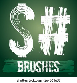 Vector set of grunge brush font available for military, construction and transportation themes. Symbols