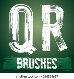 Conjunto vectorial de tipos de letra de brocha gruesa disponibles para temas militares, de construcción y de transporte. Cartas Q R