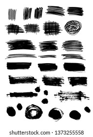 Vector set of grunge brush splashes, pen textures design elements