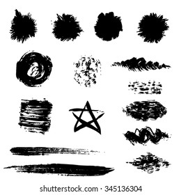 Vector set of grunge brush stroke and spot