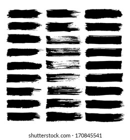 Vector set of grunge brush strokes. Black vector brush strokes collection. Black paint spots vector set 