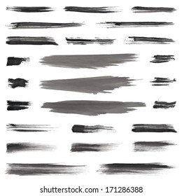 Vector set of grunge brush strokes. Black vector brush strokes collection. Black paint spots vector set 