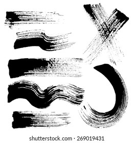 Vector set of grunge brush strokes. Black vector brush strokes collection. Black paint spots vector set