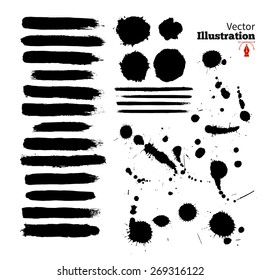 Vector set of grunge brush strokes. Vector silhouette isolated on white