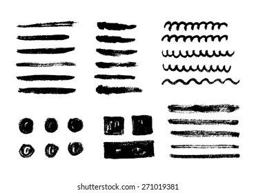 Vector set of grunge brush strokes. Black vector brush strokes collection. Grunge marker stains