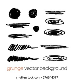 Vector set of grunge brush strokes. Black vector brush strokes collection. Grunge marker stains. Set of brushes and other design elements, hand drawn with ink.