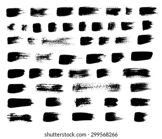 Vector set of grunge brush strokes, black isolated on white background.