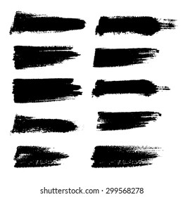 Vector set of grunge brush strokes, black isolated on white background.