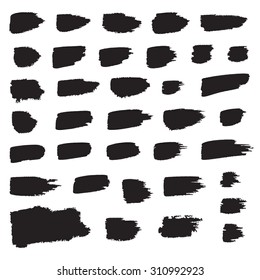 Vector set of grunge brush strokes, black isolated on white background.