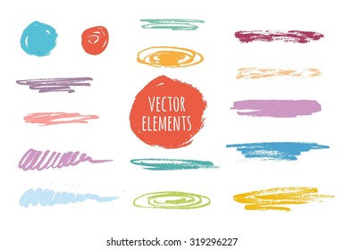 Vector set of grunge brush strokes. Colorful vector brush strokes collection. Grunge marker stains. Set of brushes and other design elements, hand drawn with ink.