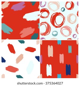 Vector set of grunge brush strokes, hand drawn patterns in red, blue, nude colors.