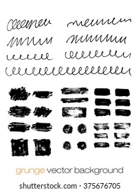 Vector set of grunge brush strokes. Black vector brush strokes and circles collection.