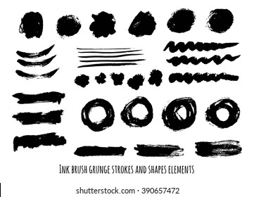 Vector set of grunge brush strokes. Black vector brush strokes and circles collection