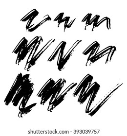 Vector set of grunge brush strokes. Black vector brush strokes collection. Grunge stains. Set of brushes design elements, hand drawn with ink.