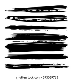 Vector set of grunge brush strokes. Black vector brush strokes collection. Grunge stains. Set of brushes design elements, hand drawn with ink.