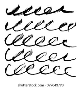 Vector set of grunge brush strokes. Black vector brush strokes collection. Grunge stains. Set of brushes design elements, hand drawn with ink.