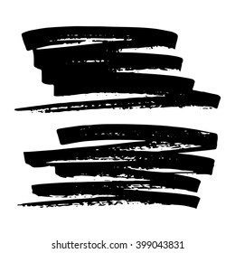 Vector set of grunge brush strokes. Black vector brush strokes collection. Grunge stains. Set of brushes design elements, hand drawn with ink.