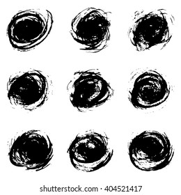 Vector set of grunge brush strokes. Black vector brush strokes collection. Grunge stains. Set of brushes design elements, hand drawn with ink.