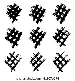 Vector set of grunge brush strokes. Black vector brush strokes collection. Grunge stains. Set of brushes design elements, hand drawn with ink.