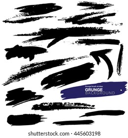 Vector set of grunge brush strokes black paint. Trace of the brush texture