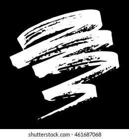 Vector set of grunge brush strokes. White vector brush in a black background. Strokes collection. Grunge stains. Set of brushes design elements, hand drawn with ink.