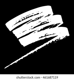 Vector set of grunge brush strokes. White vector brush in a black background. Strokes collection. Grunge stains. Set of brushes design elements, hand drawn with ink.