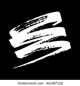 Vector set of grunge brush strokes. White vector brush in a black background. Strokes collection. Grunge stains. Set of brushes design elements, hand drawn with ink.