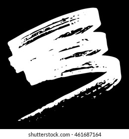 Vector set of grunge brush strokes. White vector brush in a black background. Strokes collection. Grunge stains. Set of brushes design elements, hand drawn with ink.