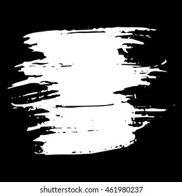 Vector set of grunge brush strokes. White vector brush in a black background. Strokes collection. Grunge stains. Set of brushes design elements, hand drawn with ink.