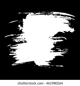 Vector set of grunge brush strokes. White vector brush in a black background. Strokes collection. Grunge stains. Set of brushes design elements, hand drawn with ink.