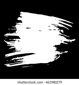 Vector set of grunge brush strokes. White vector brush in a black background. Strokes collection. Grunge stains. Set of brushes design elements, hand drawn with ink.