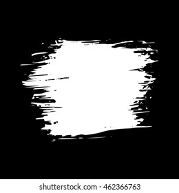 Vector set of grunge brush strokes. White vector brush in a black background. Strokes collection. Grunge stains. Set of brushes design elements, hand drawn with ink.