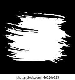 Vector set of grunge brush strokes. White vector brush in a black background. Strokes collection. Grunge stains. Set of brushes design elements, hand drawn with ink.