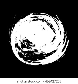 Vector set of grunge brush strokes. White vector brush in a black background. Strokes collection. Grunge stains. Set of brushes design elements, hand drawn with ink.