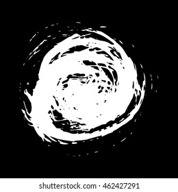 Vector set of grunge brush strokes. White vector brush in a black background. Strokes collection. Grunge stains. Set of brushes design elements, hand drawn with ink.