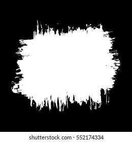 Vector set of grunge brush strokes. White vector brush in a black background. Strokes collection. Grunge stains. Set of brushes design elements, hand drawn with ink.