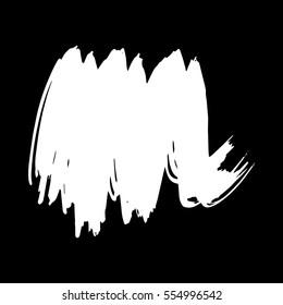 Vector set of grunge brush strokes. White vector brush in a black background. Strokes collection. Grunge stains. Set of brushes design elements, hand drawn with ink.