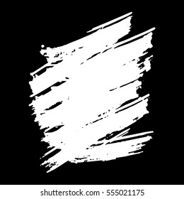 Vector set of grunge brush strokes. White vector brush in a black background. Strokes collection. Grunge stains. Set of brushes design elements, hand drawn with ink.
