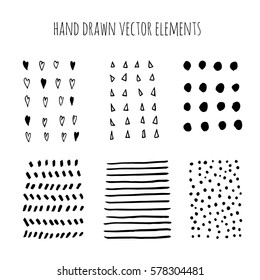 Vector set of grunge brush strokes. Marker stains. Set of design elements, hand drawn with ink.
