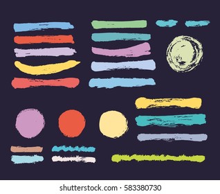 Vector set of grunge brush strokes. Marker stains. Set of design elements, hand drawn with ink.