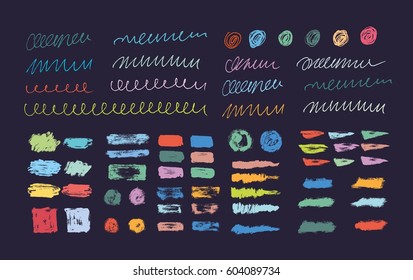 Vector set of grunge brush strokes. Marker stains. Set of design elements, hand drawn with ink.