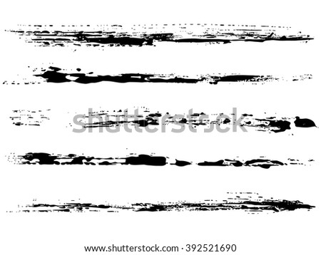 Vector set of grunge brush strokes. Black ink brush strokes. Black paint spots. Element for your design.