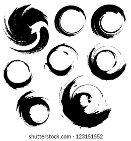 Vector set of grunge circle brush strokes.