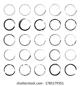 Conjunto vectorial de trazos de pincel de círculo grueso para marcos, iconos, elementos de diseño