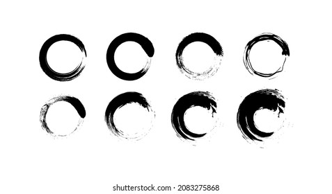 Conjunto vectorial de trazos de pincel de círculo grueso para marcos, iconos, elementos de diseño.