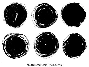 Vector Set Of Grunge Circle Brush Strokes.