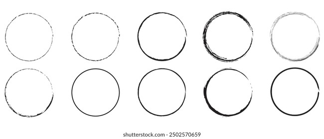 Vector set of grunge circle brush. Set of black brush stroke circle vectors.